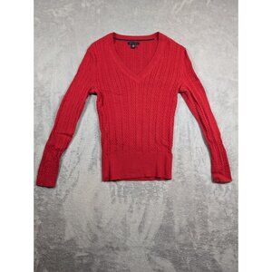Tommy Hilfiger Sweater Womens Size Small Red Fitted Y2k Tennis Preppy Academia